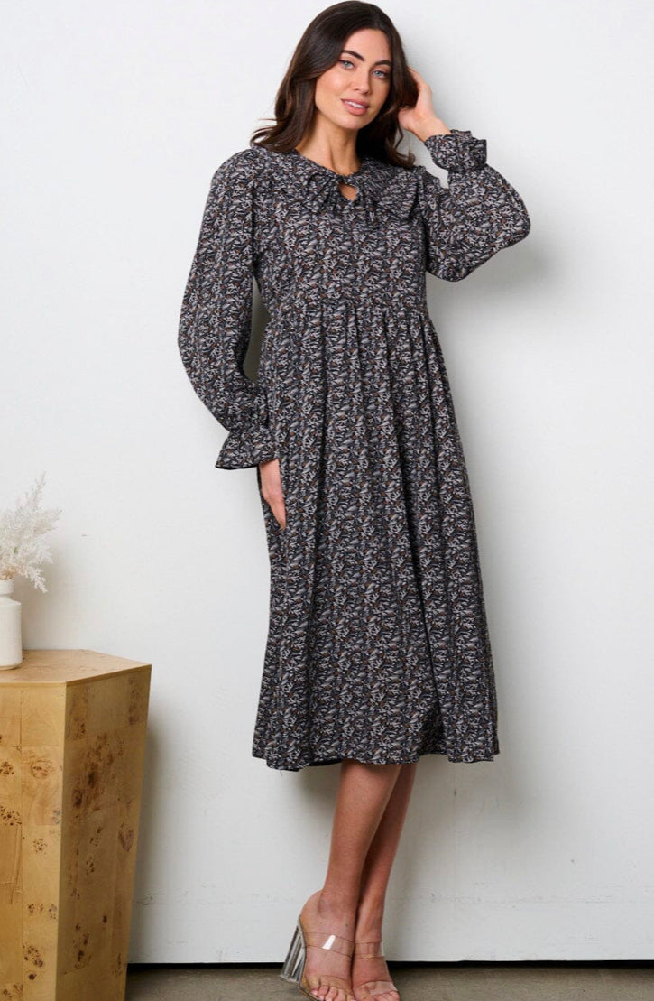 Viviana Black Floral Midi Dress