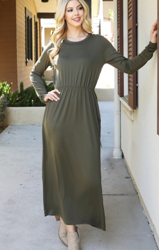 Bren Dark Olive Maxi Dress