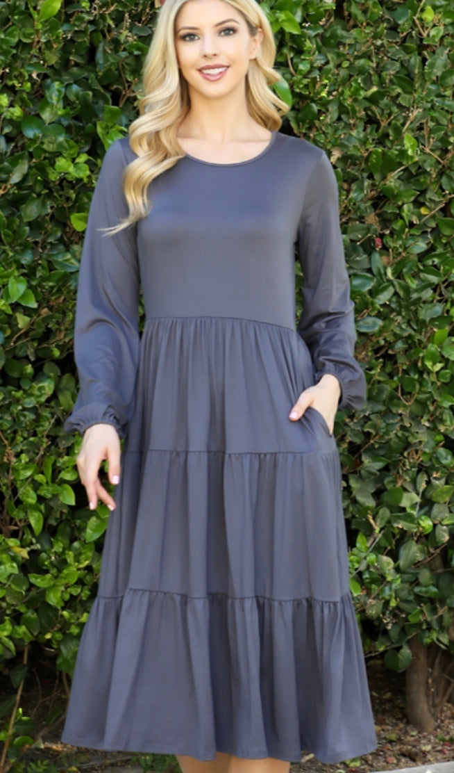 Ash Grey Tiered Dress