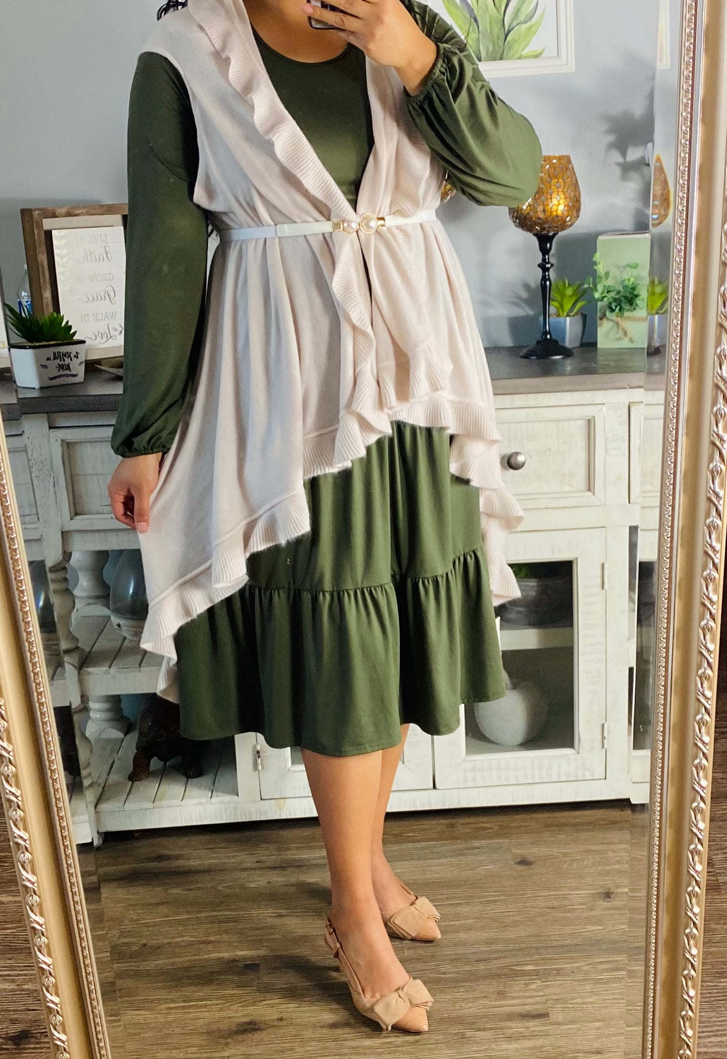 Dark Olive Tiered Dress