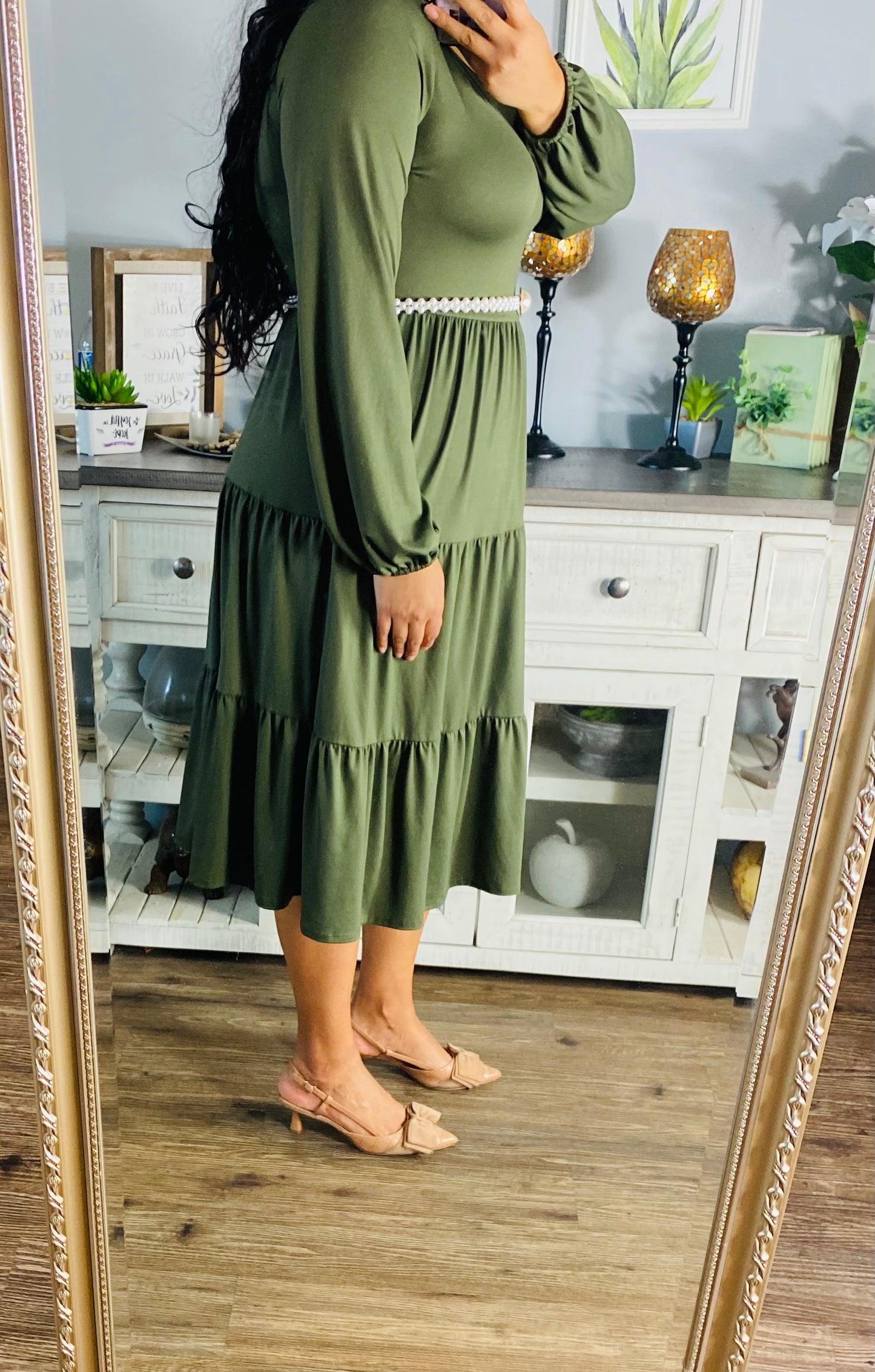 Dark Olive Tiered Dress