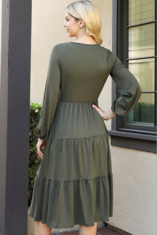 Dark Olive Tiered Dress