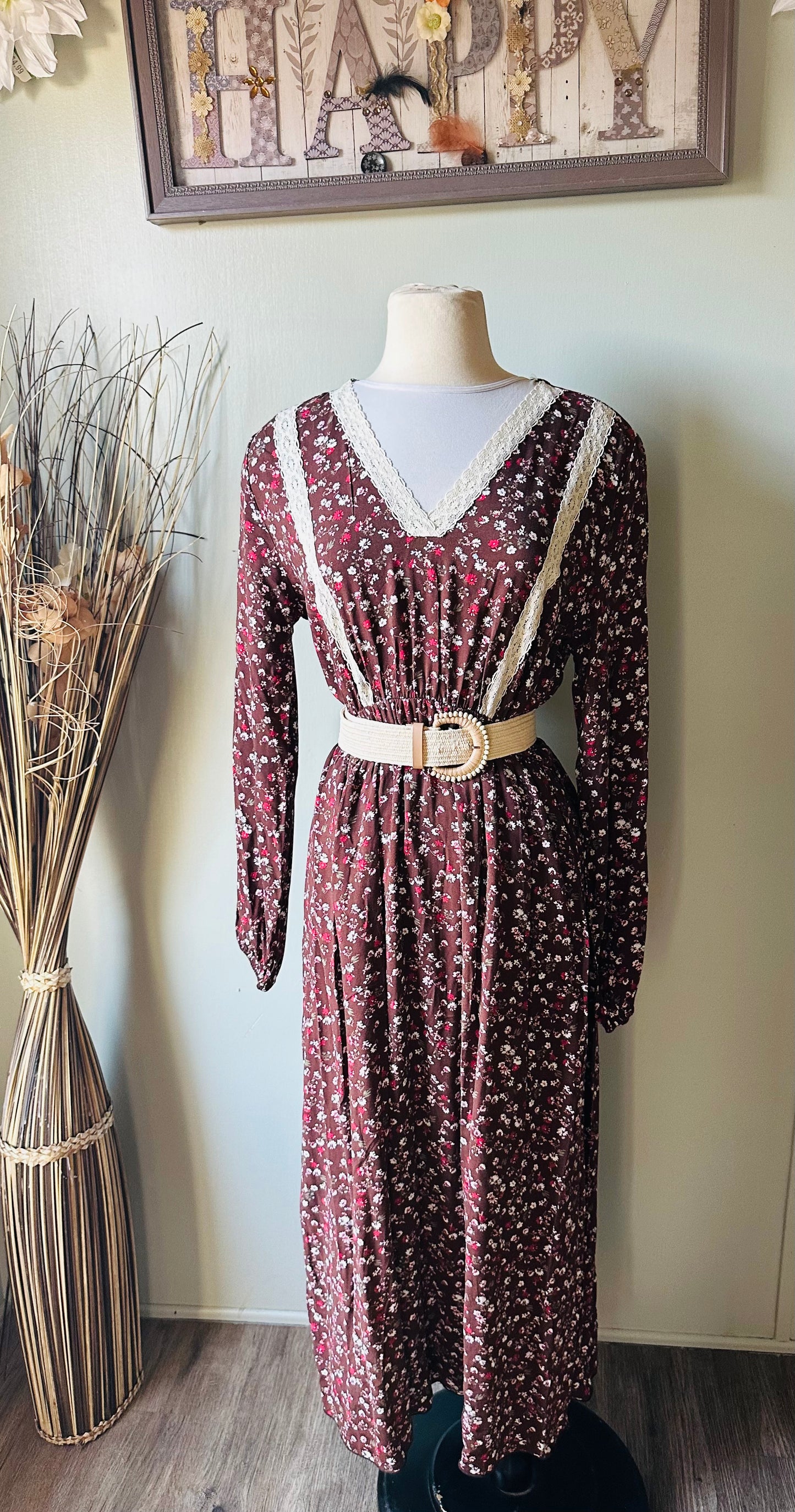 Rosalba Brown Floral Maxi Dress