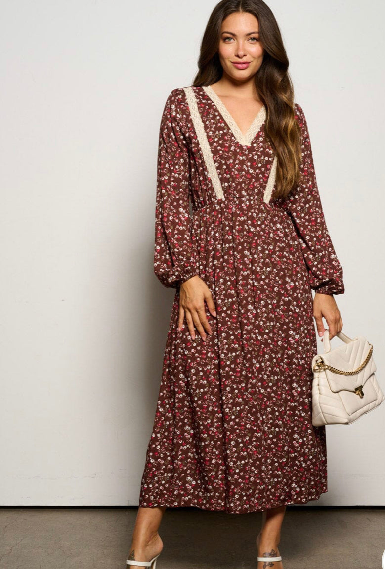 Rosalba Brown Floral Maxi Dress
