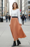 Cream Pleated Maxi Skirt