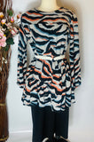 Alison Black - Blue- Peach Animal Print Tunic Top