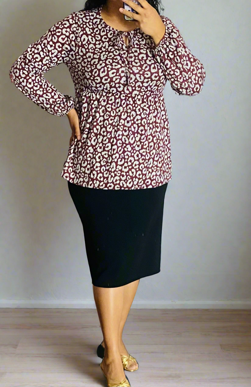 Aisha Dark Mauve Animal Print Top