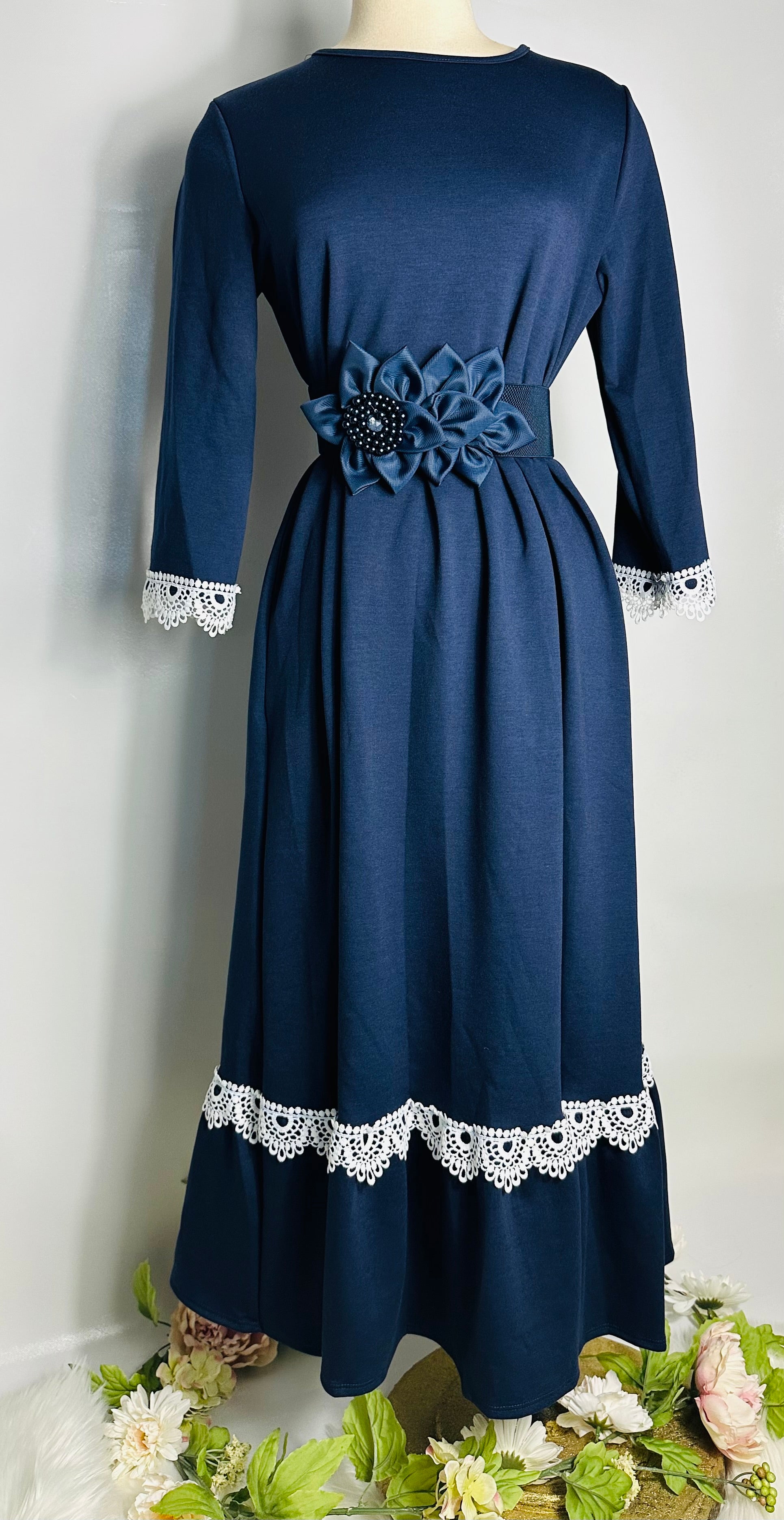 Navy Blue Crochet Dress