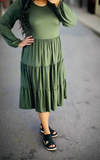 Dark Olive Tiered Dress
