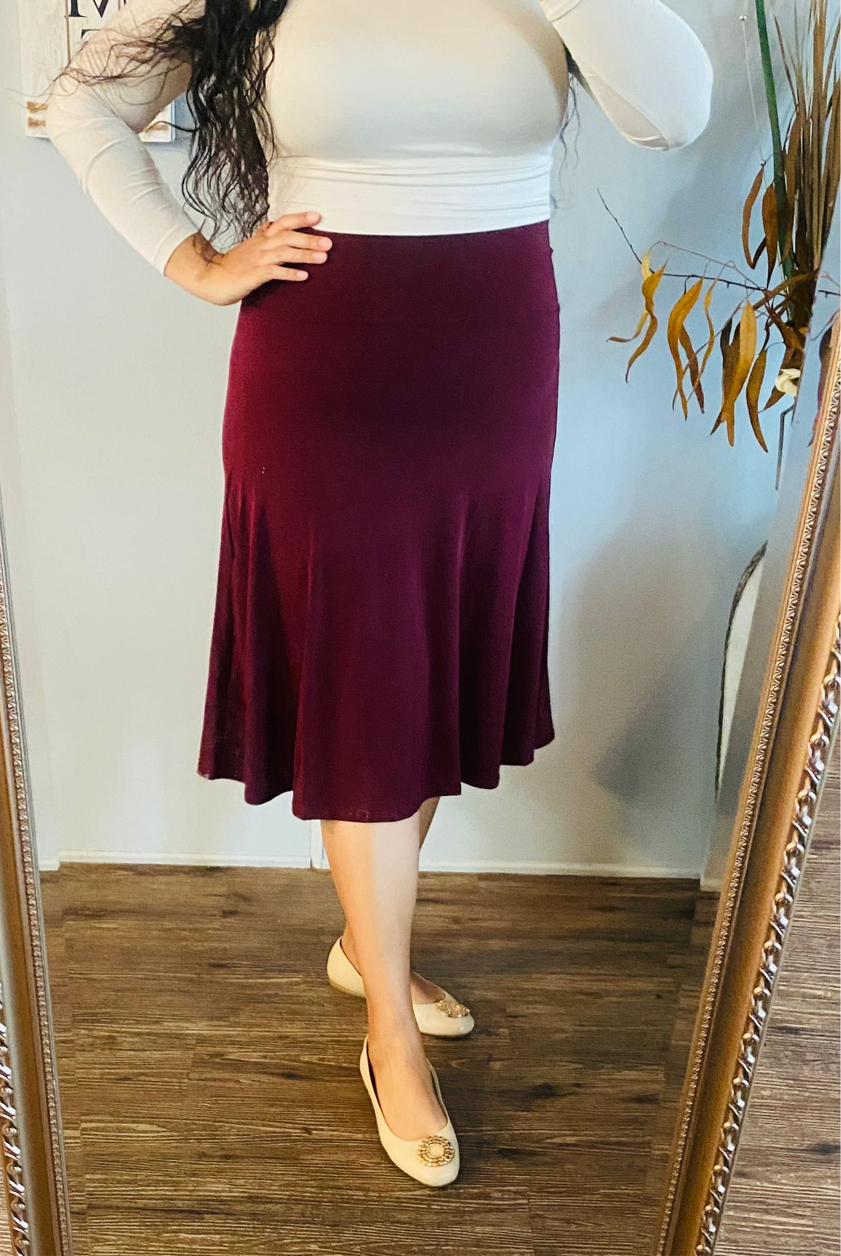 Burgundy Midi Skirt