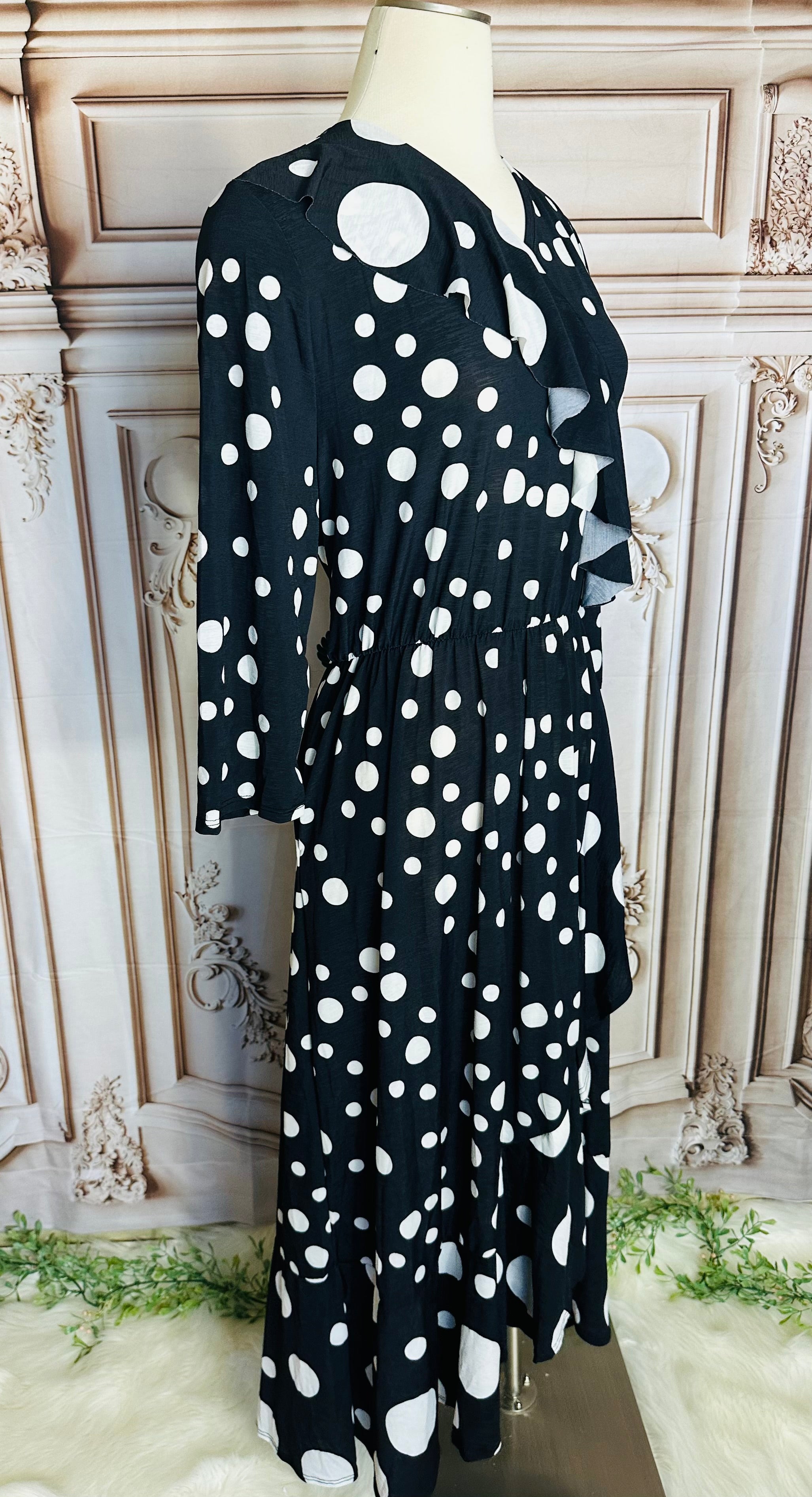 Evelyn Black Polka Dots Dress