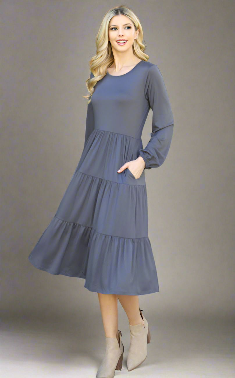 Ash Grey Tiered Dress