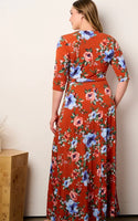 Lori Rust Plus Floral Maxi Dress