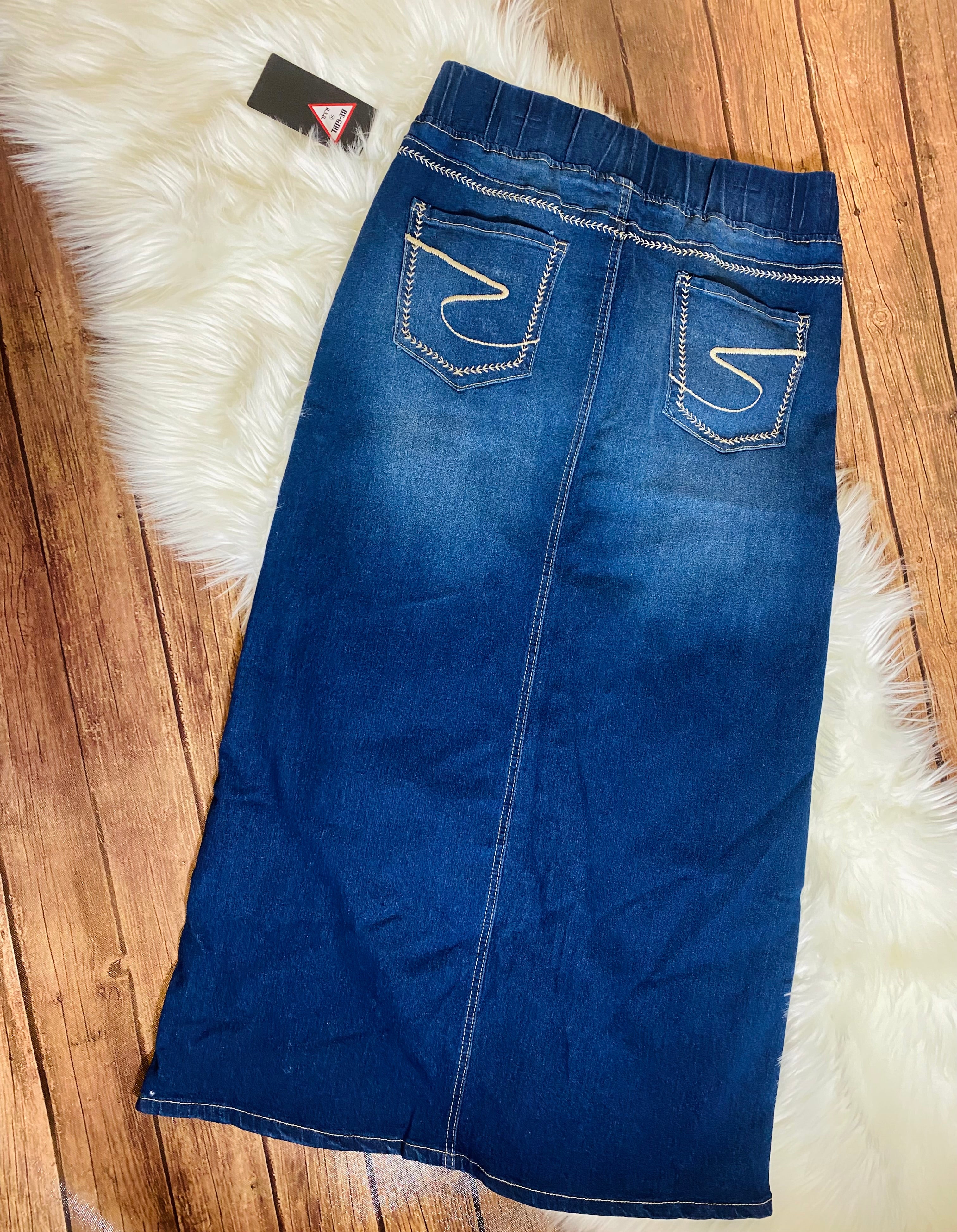 Embroidery Maxi Denim Skirt