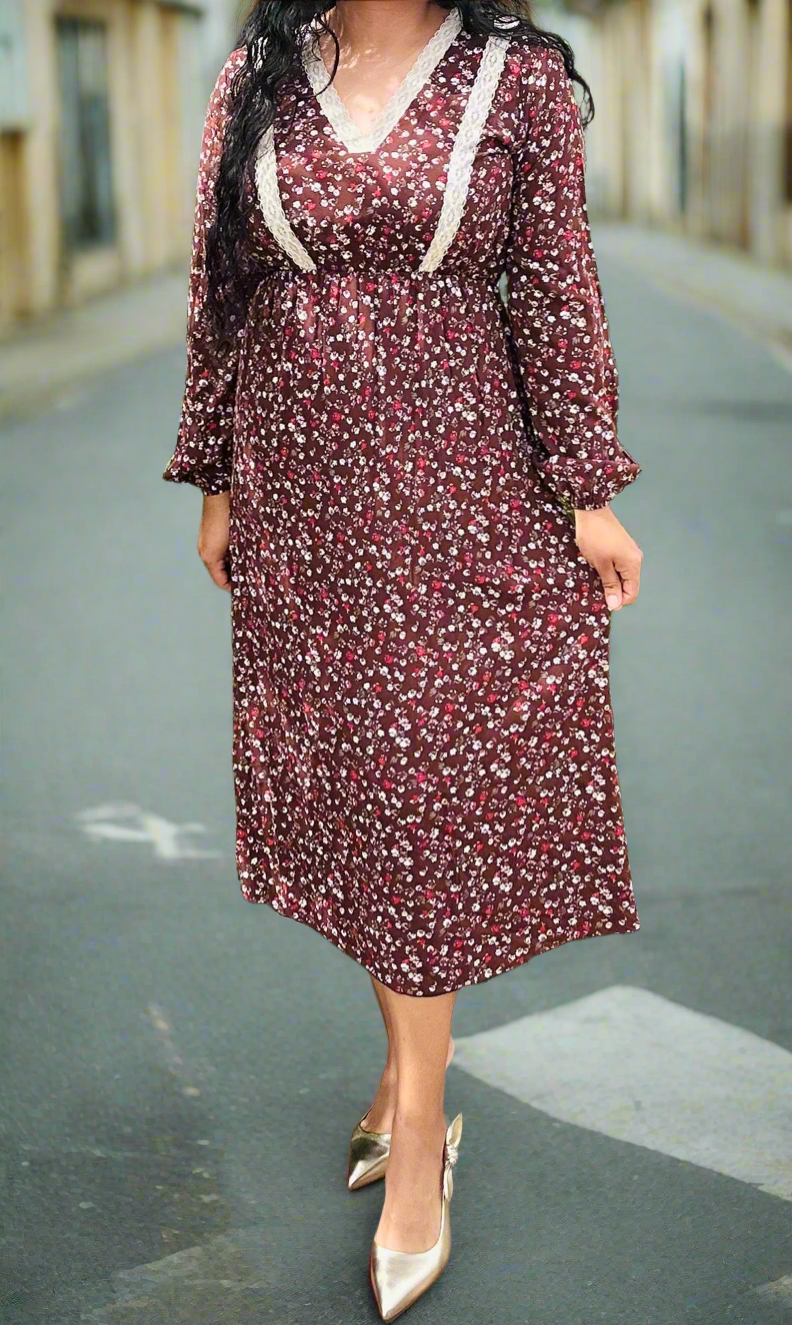 Rosalba Brown Floral Maxi Dress