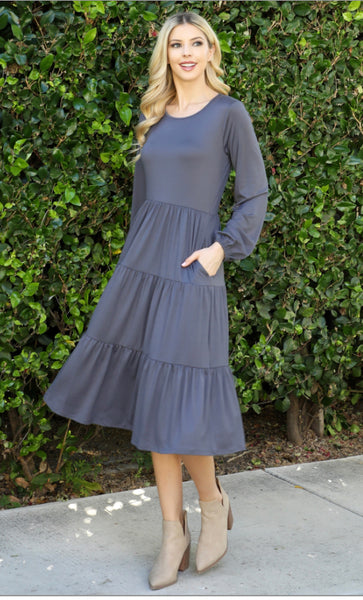 Ash Grey Tiered Dress