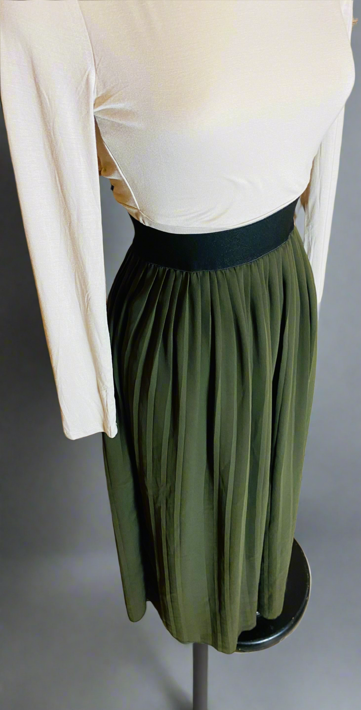 Dark Olive Pleated Maxi Skirt