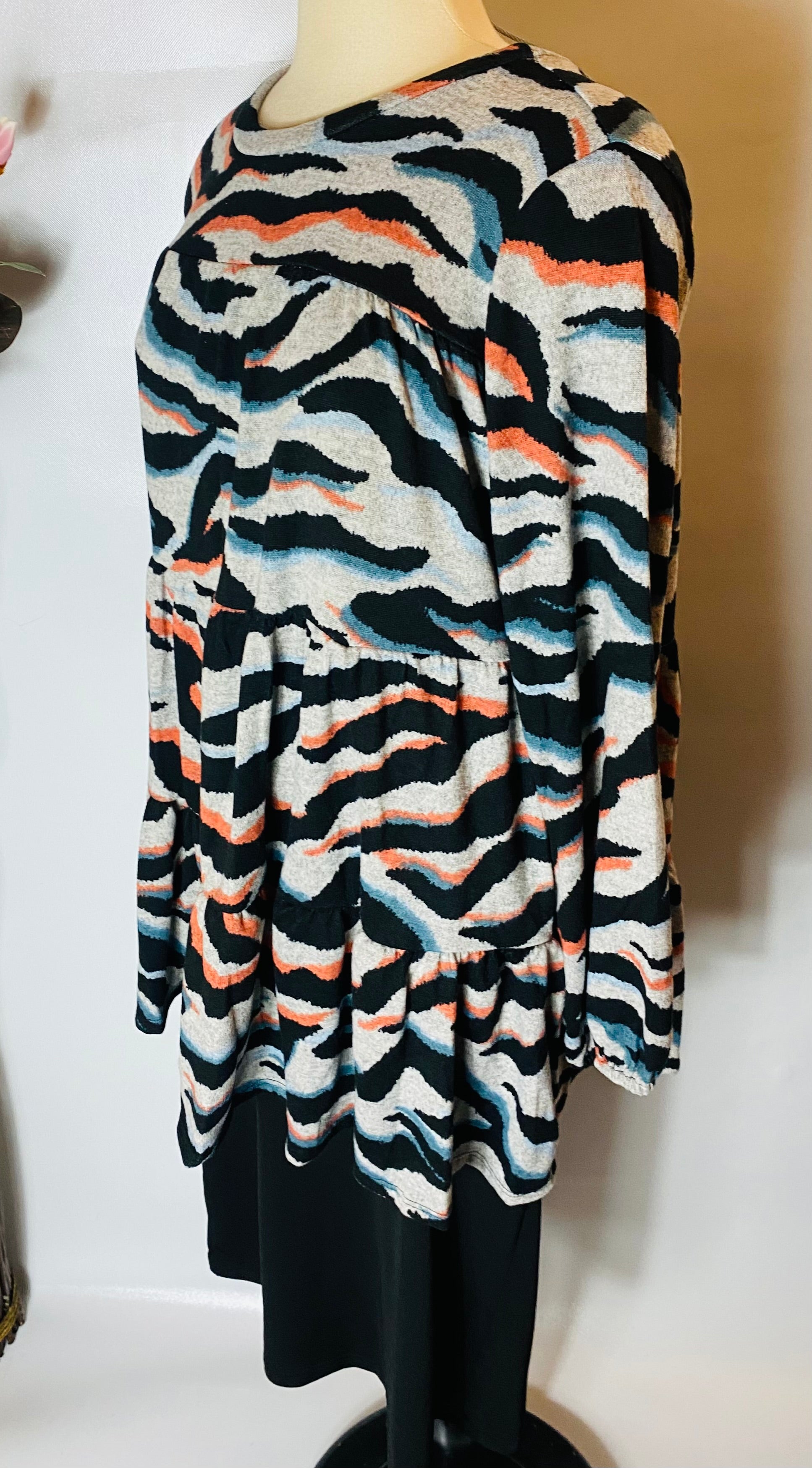Alison Black - Blue- Peach Animal Print Tunic Top