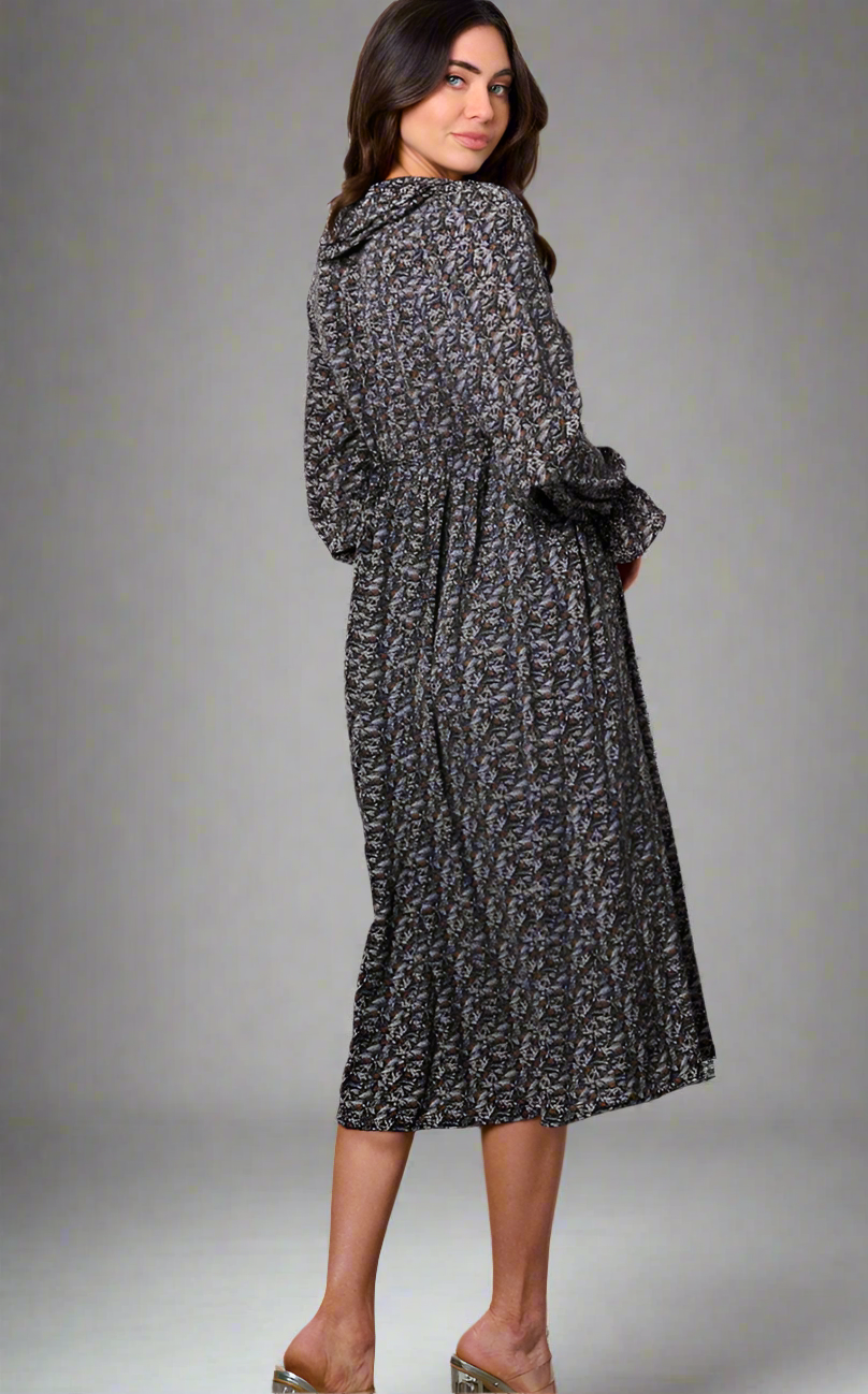 Viviana Black Floral Midi Dress