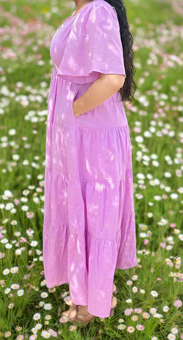 Purple embroidery maxi dress