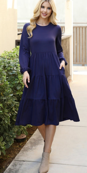 Navy Blue Tiered Dress