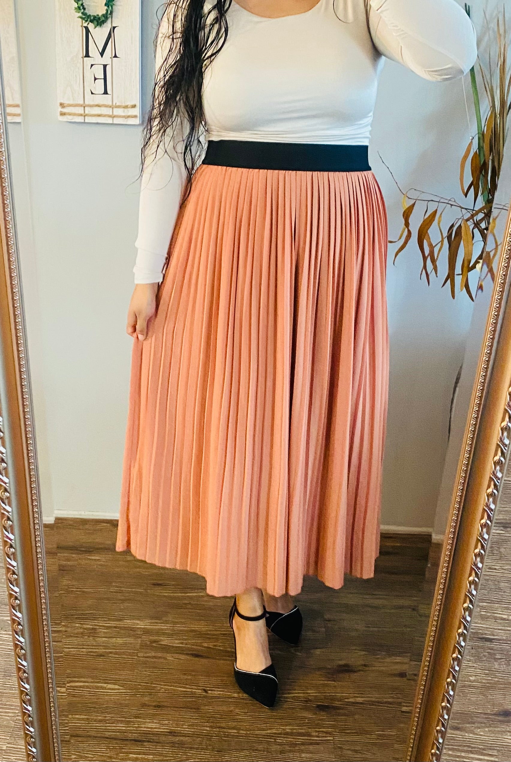 Cream Pleated Maxi Skirt