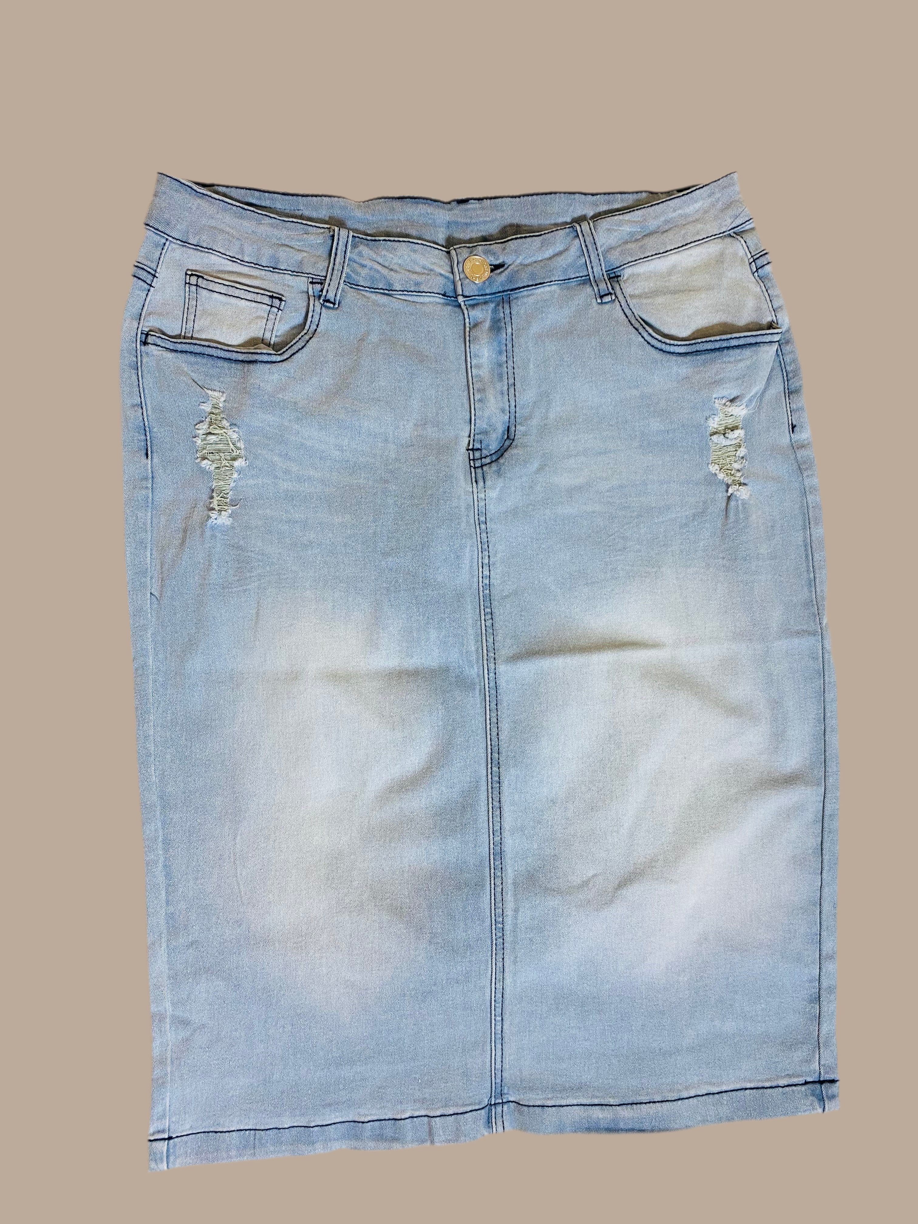 Distressed Light Blue Denim Skirt