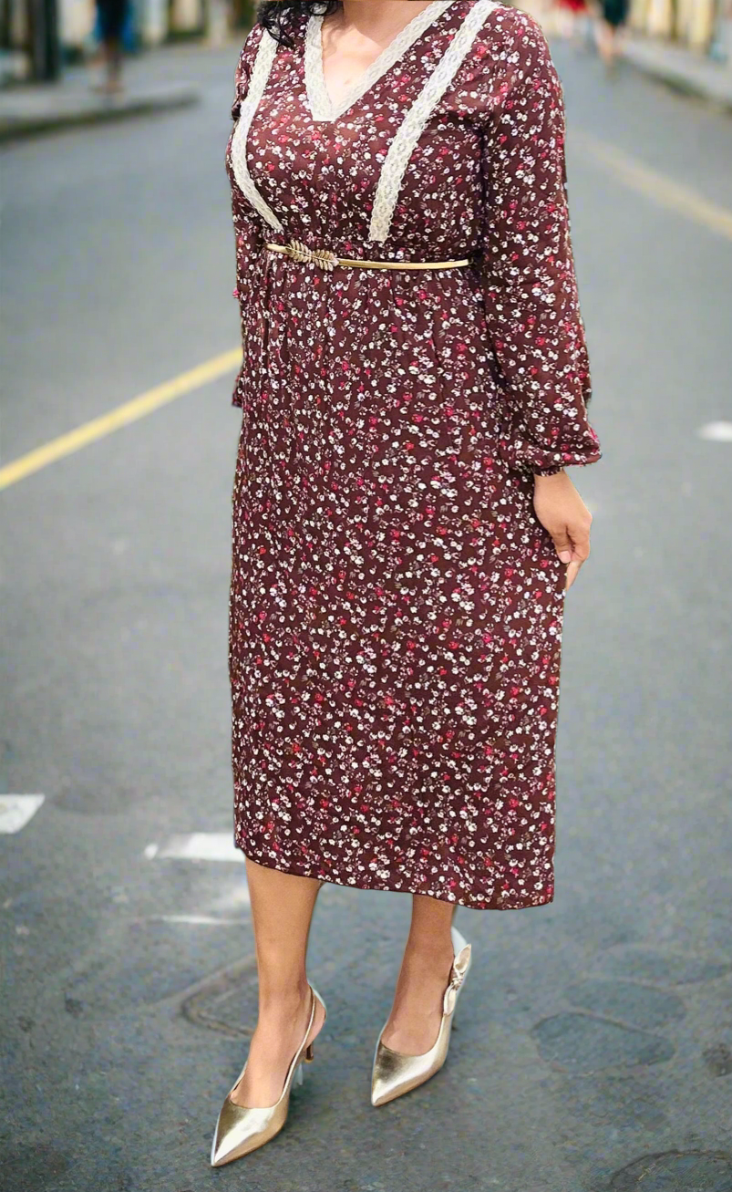 Rosalba Brown Floral Maxi Dress