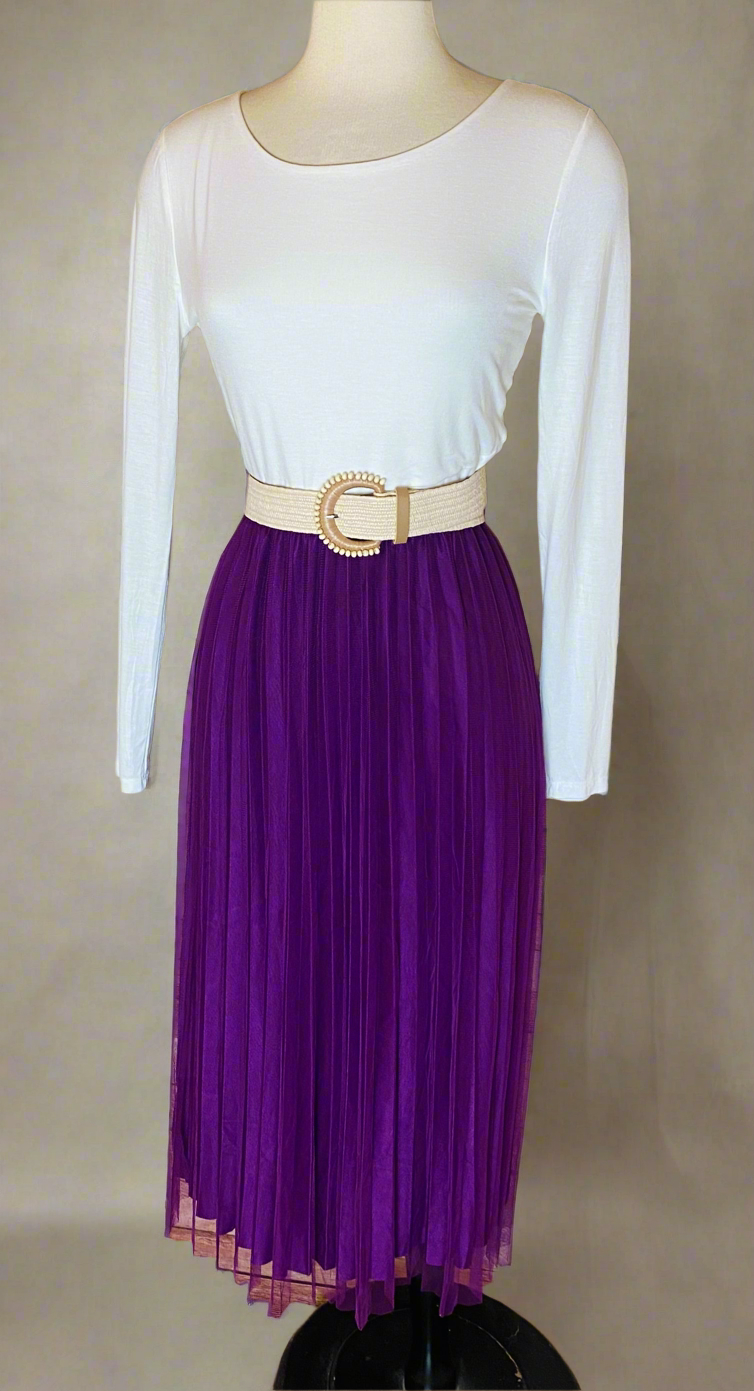 Purple Lace Pleated Skirt