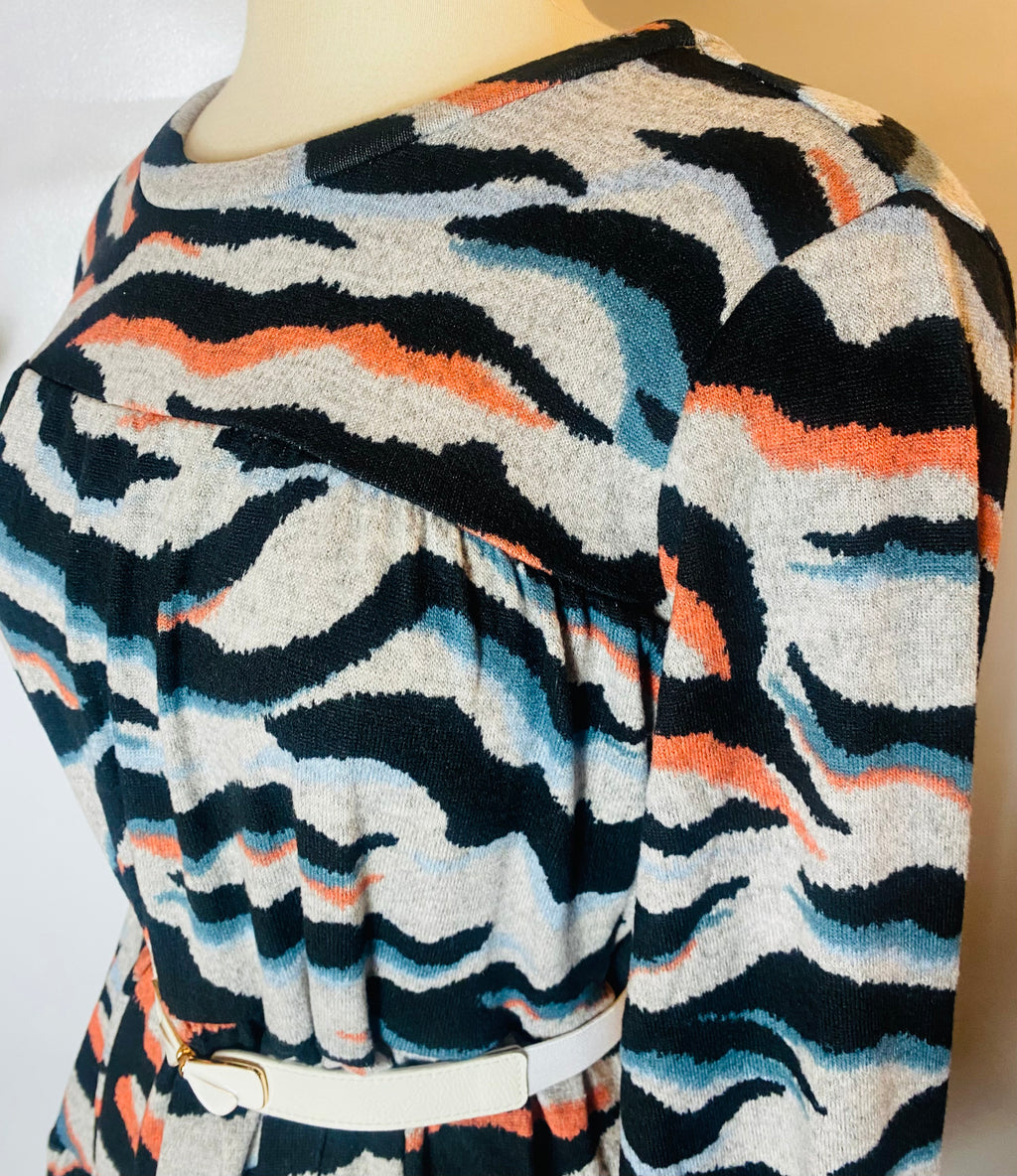 Alison Black - Blue- Peach Animal Print Tunic Top