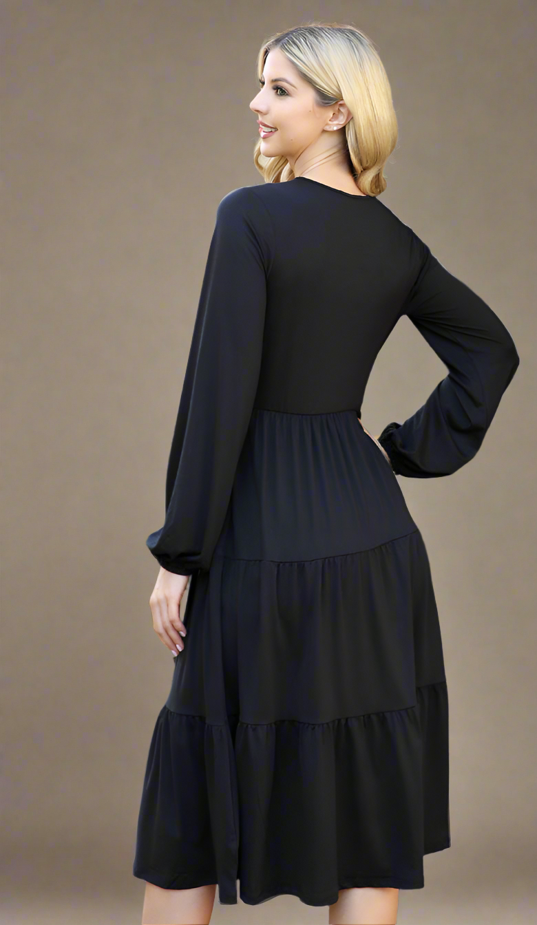 Monica Black Tiered Dress