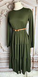 Dark Olive Tiered Dress