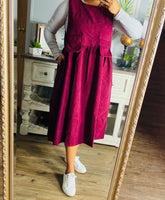 Wine Corduroy Overall Dress