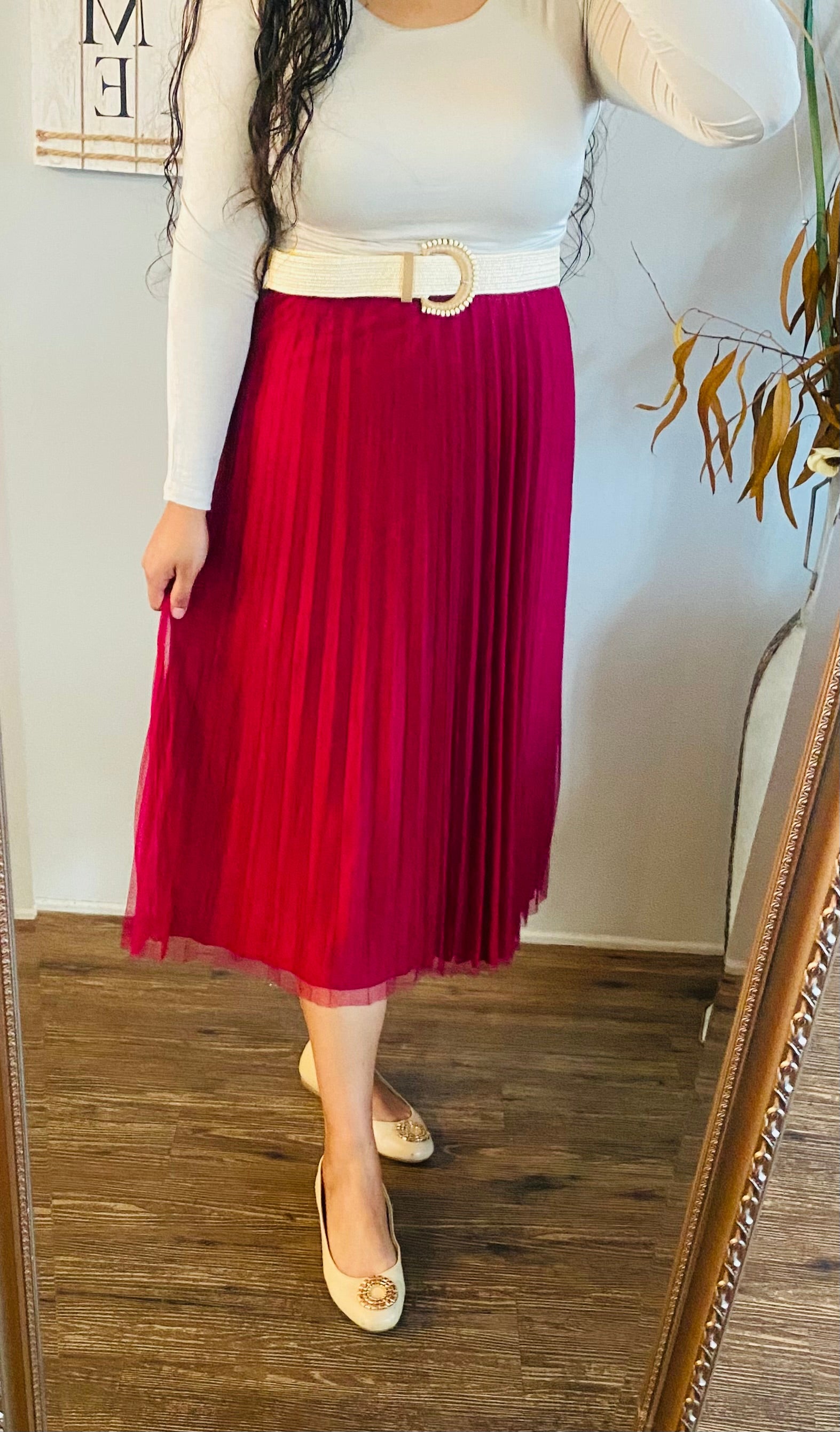 Cherry Lace Pleated Skirt