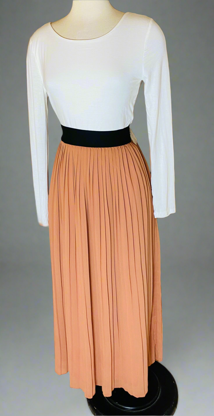 Cream Pleated Maxi Skirt