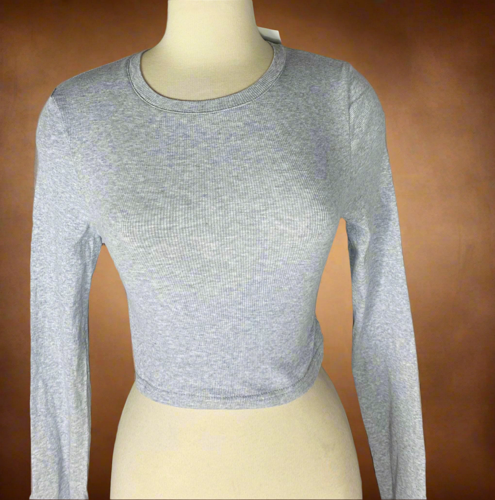 Grey Long Sleeve Crop Top