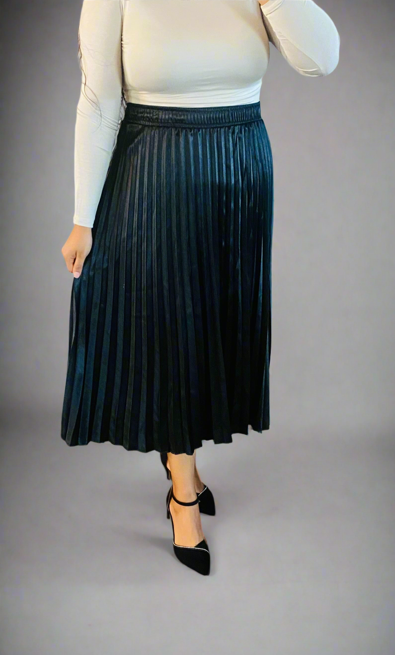 Silk Black Pleated Skirt