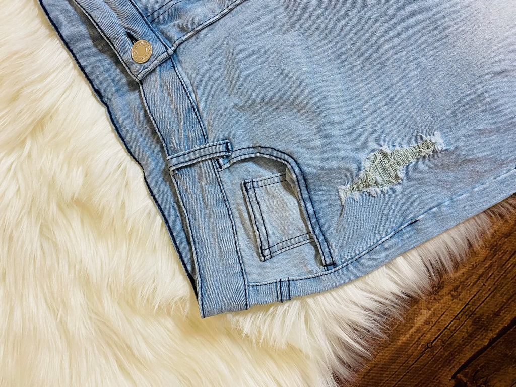 Distressed Light Blue Denim Skirt