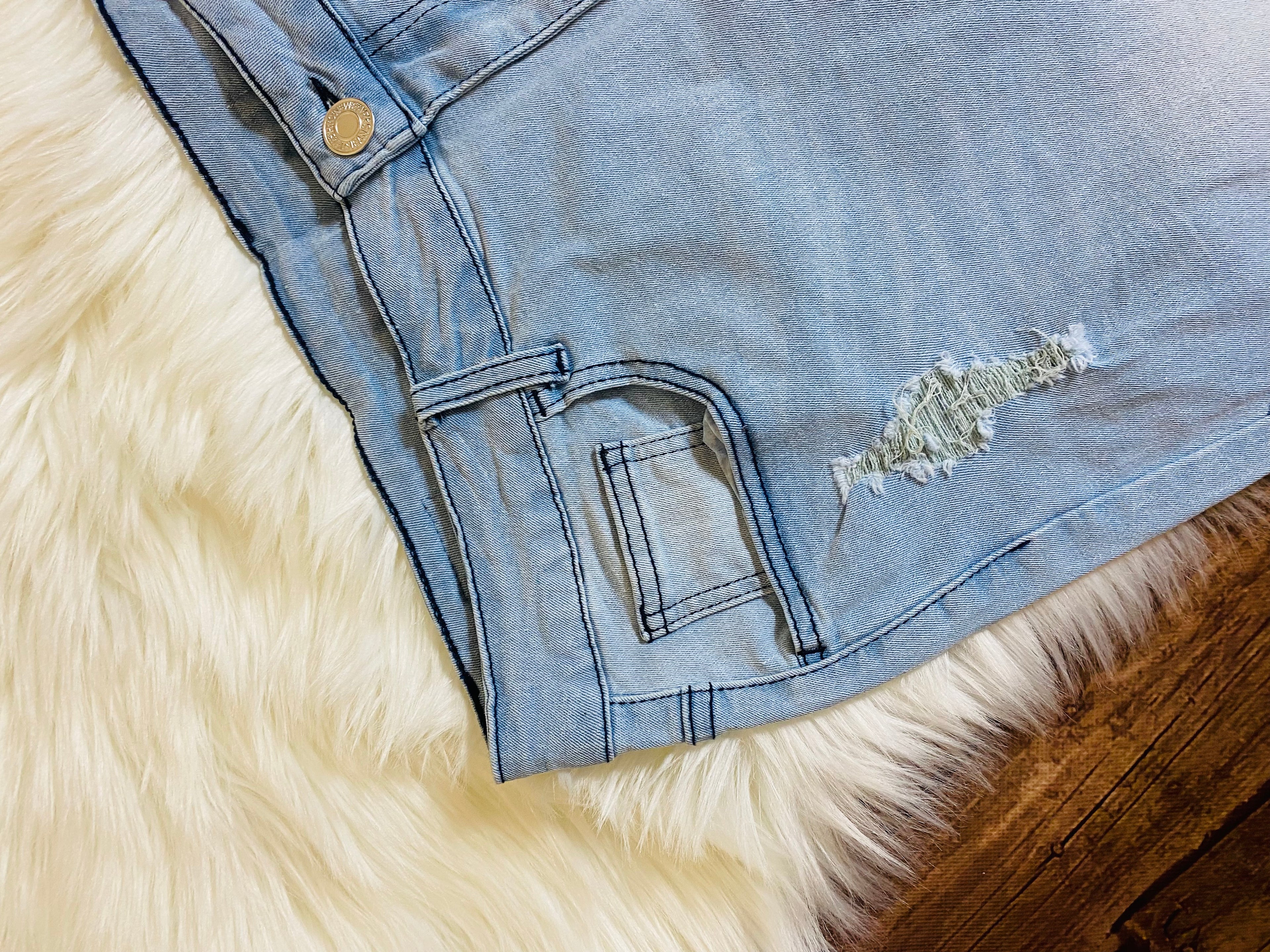 Distressed Light Blue Denim Skirt