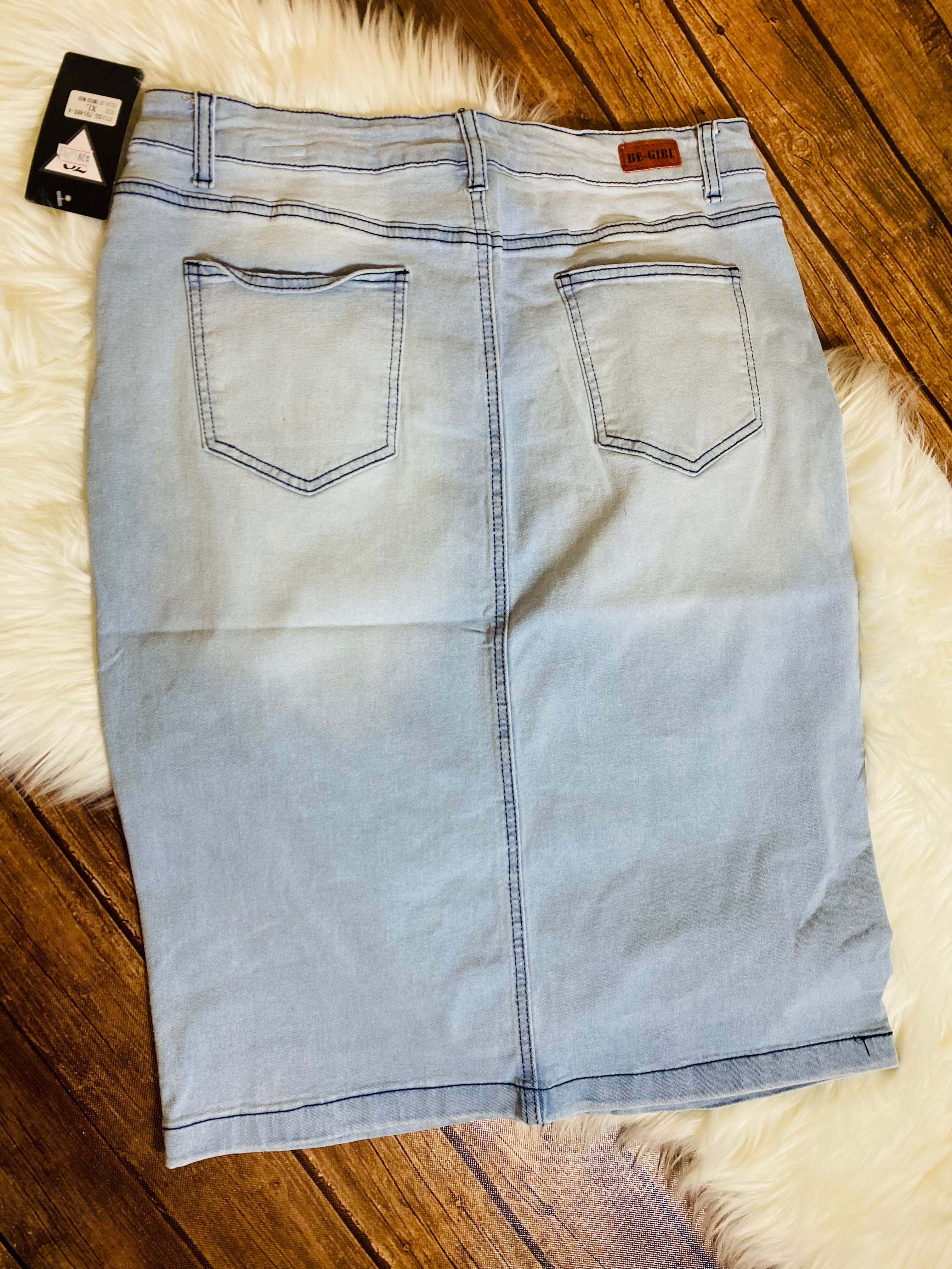 Distressed Light Blue Denim Skirt