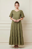 Olive embroidery maxi dress