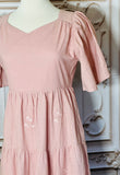 Mauve Embroider Tiered Dress