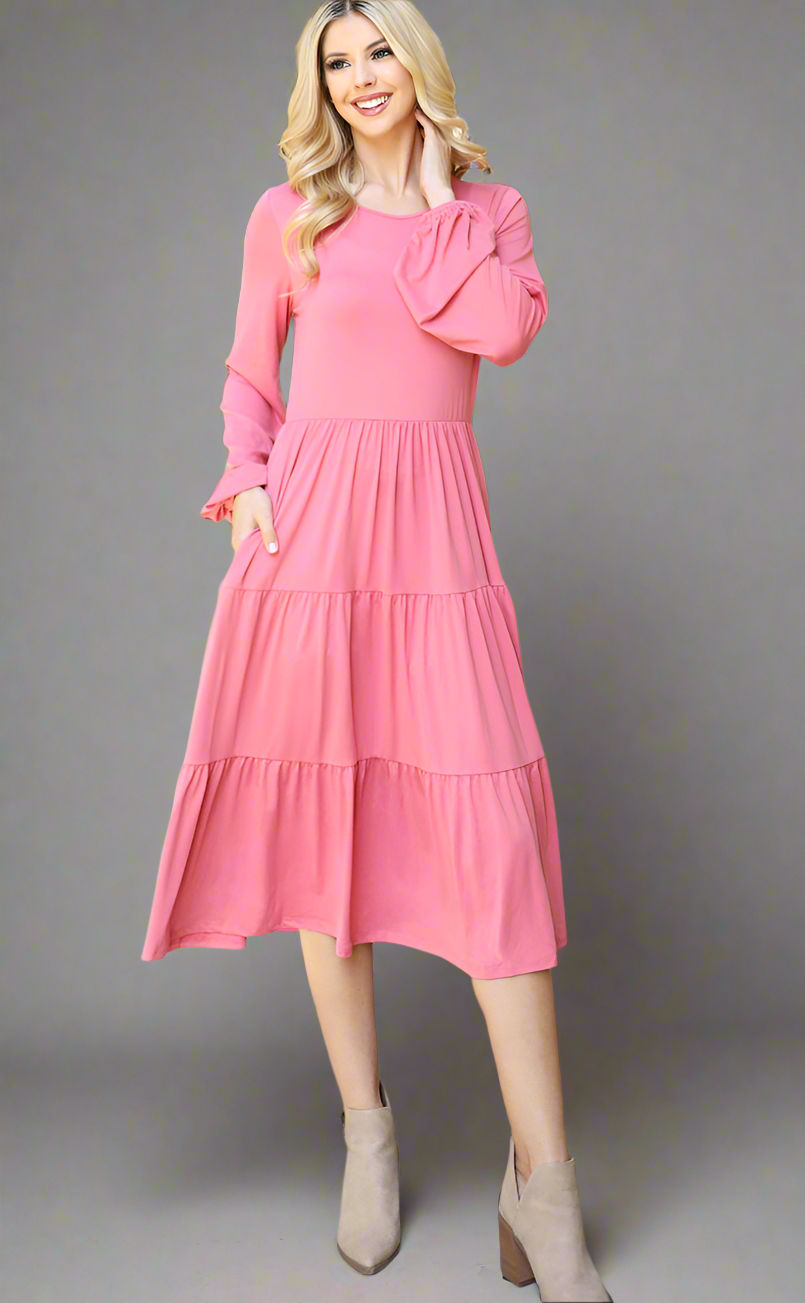 Vianey Pink Tiered Dress