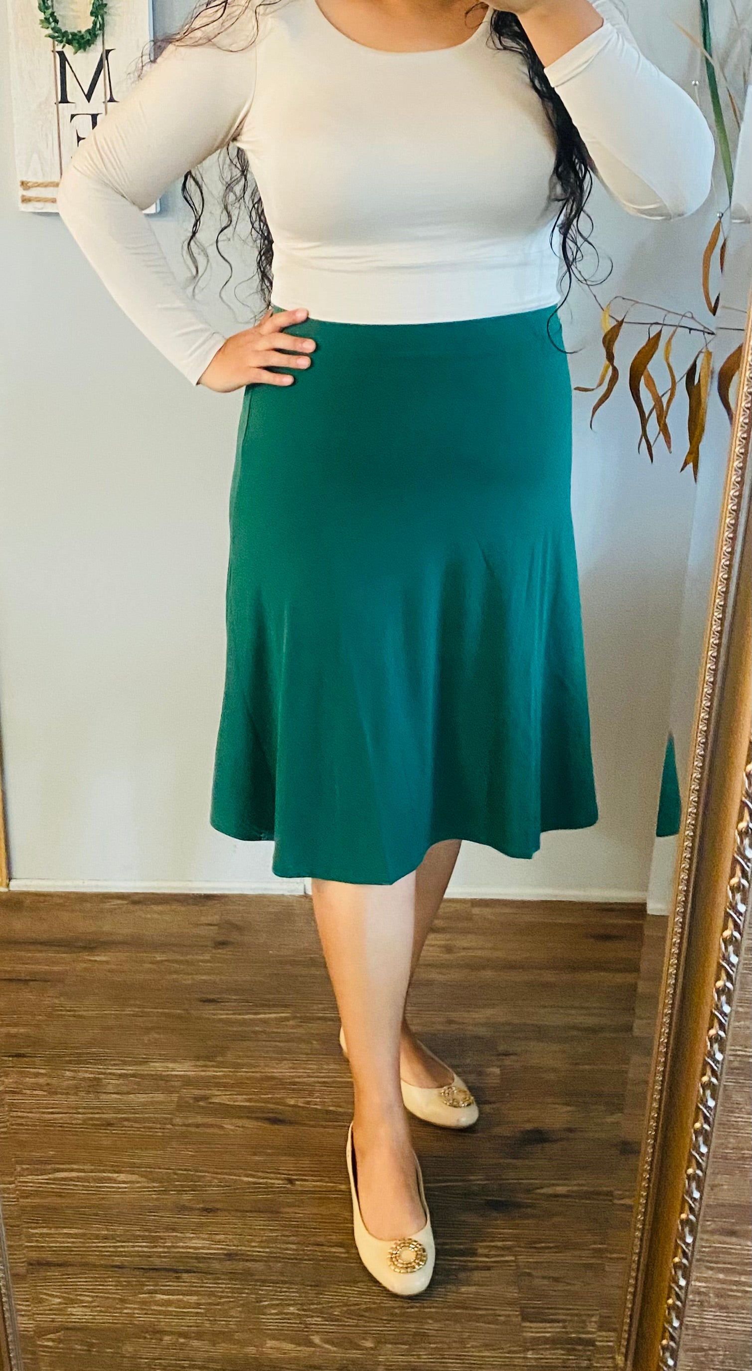 Kelly Green Midi Skirt