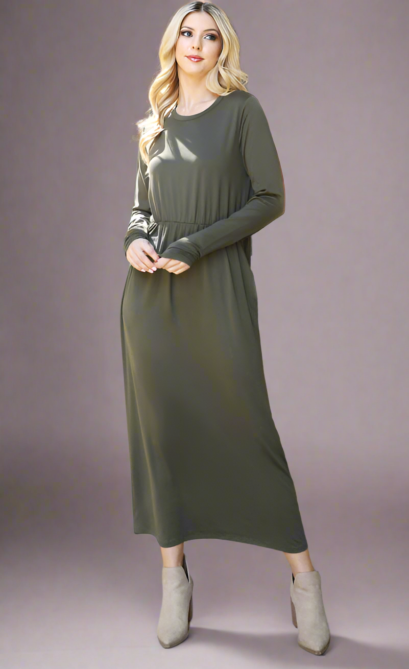Bren Dark Olive Maxi Dress