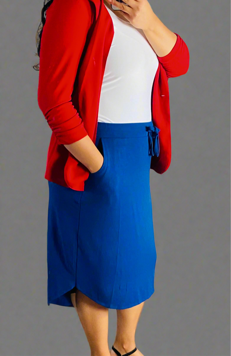 Midi Blue Drawstring Skirt