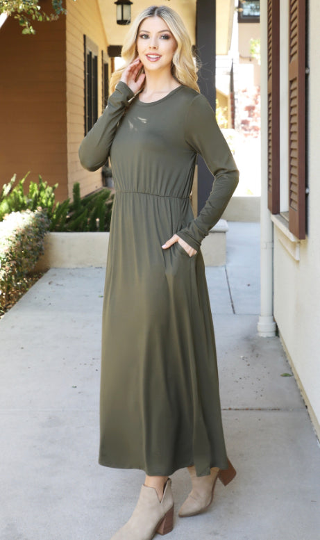 Bren Dark Olive Maxi Dress
