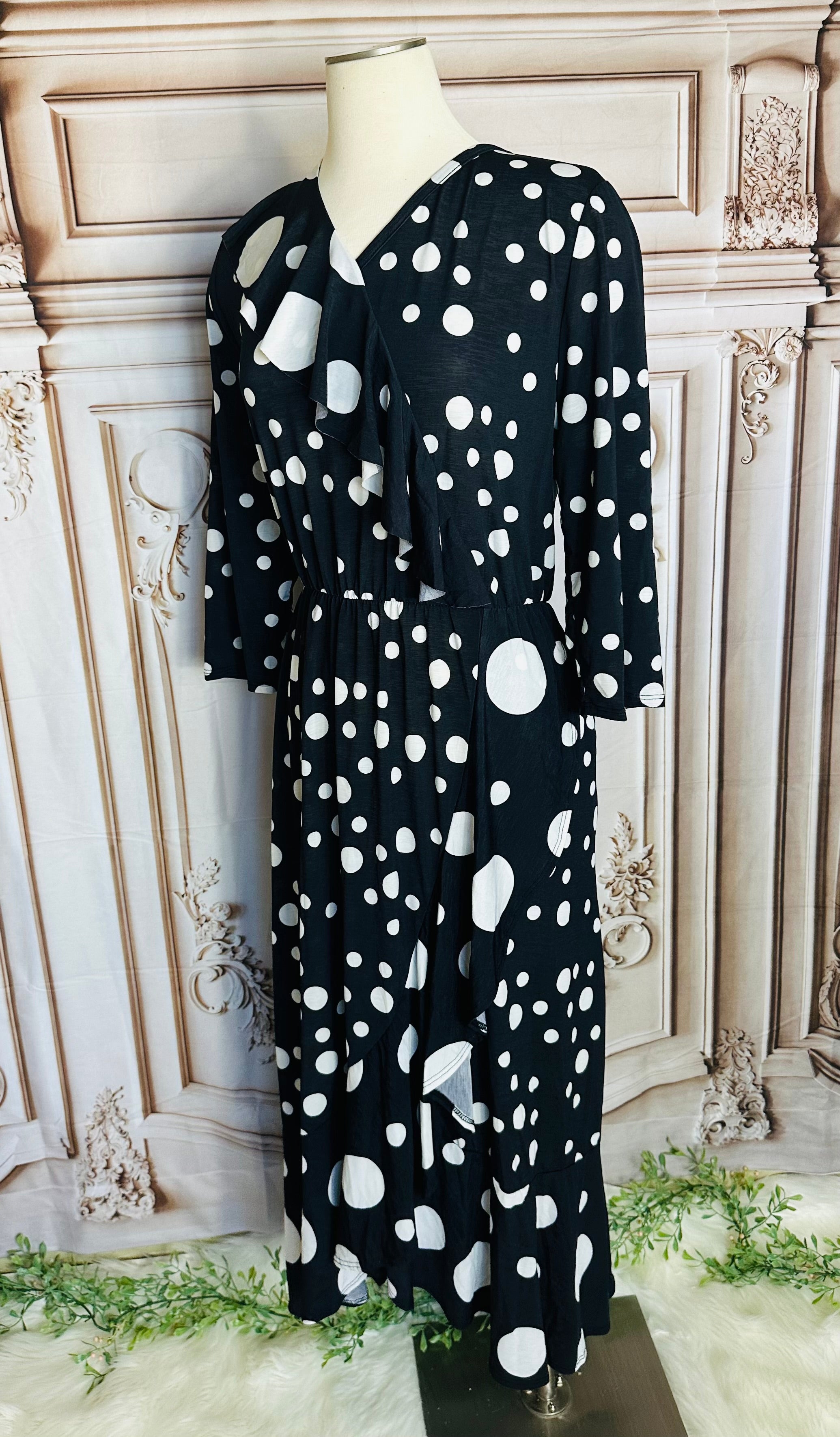 Evelyn Black Polka Dots Dress