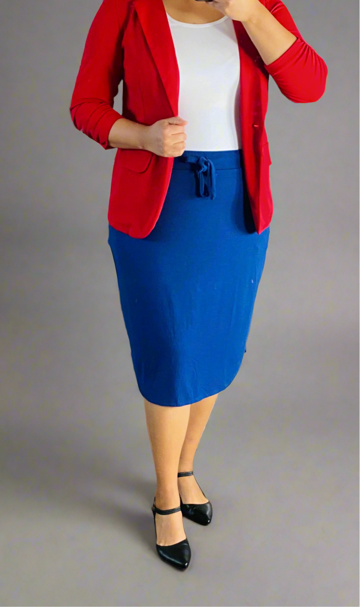 Midi Blue Drawstring Skirt