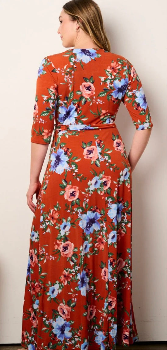 Lori Rust Plus Floral Maxi Dress